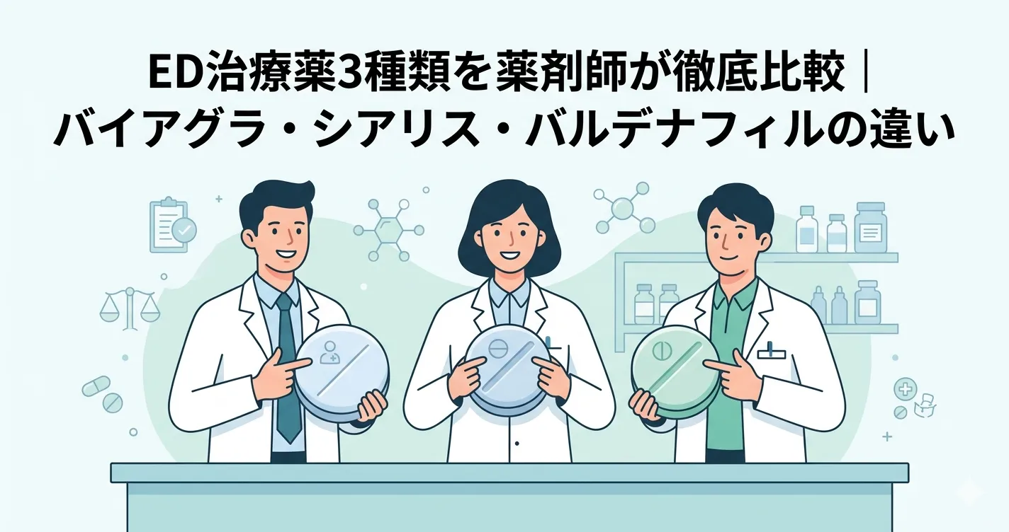 ED治療薬3種類を薬剤師が徹底比較｜バイアグラ・シアリス・バルデナフィルの違い
