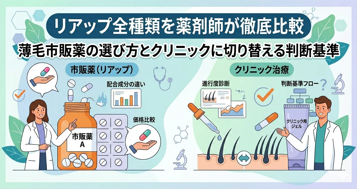 リアップ全種類を薬剤師が徹底比較｜薄毛市販薬の選び方とクリニックに切り替える判断基準